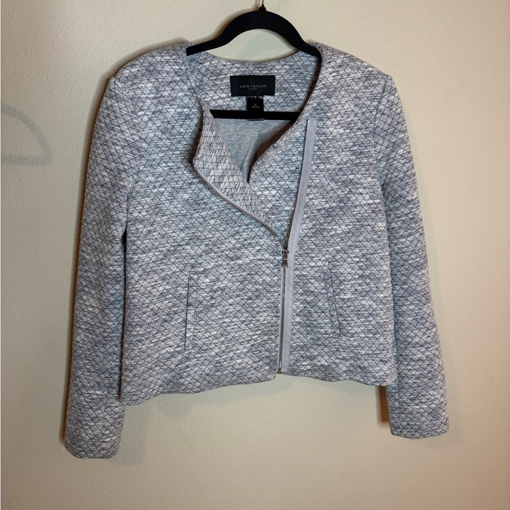 Ann Taylor Factory Quilted Moto Jacket Gray Asymmetrical Zip Women’s Medium